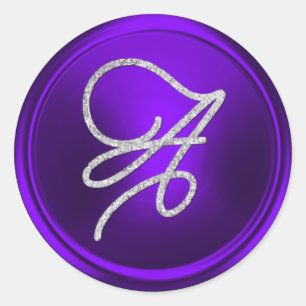 ALL INITIALS Silver Script Monogram Purple Classic Round Sticker