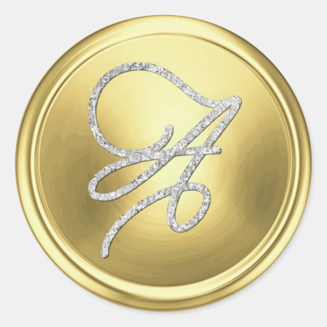 ALL INITIALS Silver Script Monogram Soft Gold Classic Round Sticker (Front)