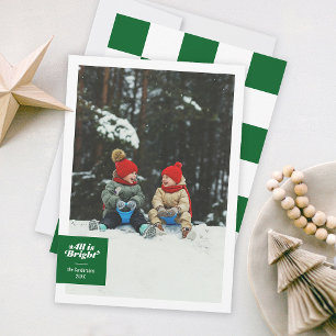 All Is Bright Bold Green Chequerboard Festive Holiday Card