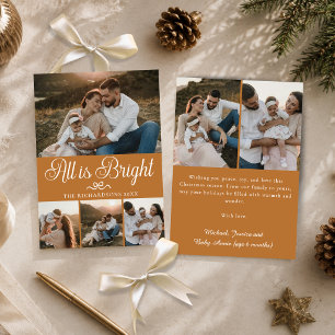 All Is Bright Caramel Copper Multi Photo Christmas Holiday Card
