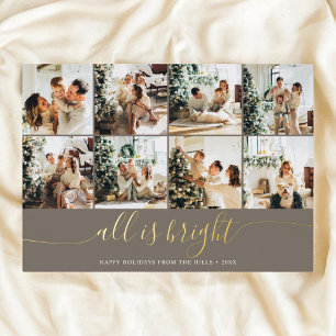 All Is Bright Christmas Calligraphy Multi Photo Foil Holiday Card