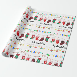 All Is Bright Christmas personalised Name  Wrapping Paper