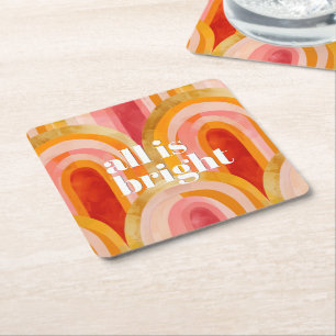 All is Bright Colourful Festive Holiday Square Paper Coaster