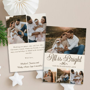 All Is Bright Creamy Ivory Multi Photo Christmas Holiday Card