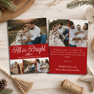 All Is Bright Festive Red Multi Photo Christmas Holiday Card