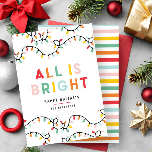 All is bright fun modern bright Christmas twinkle Holiday Card