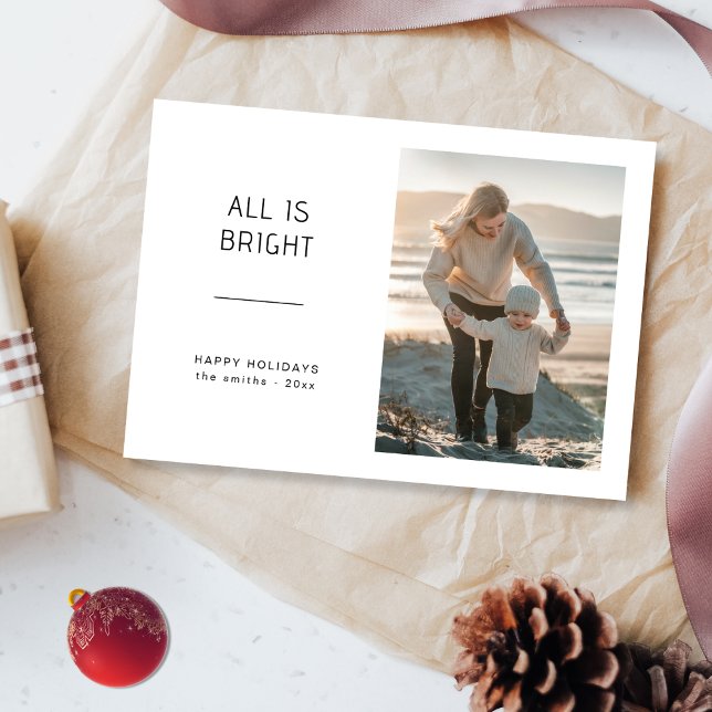 All Is Bright Minimalist Coastal Family Photo Holiday Card (Creator Uploaded)