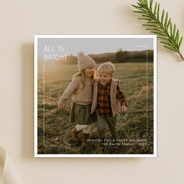 All Is Bright Modern Family Kids Photo Christmas Holiday Card (Creator Uploaded)