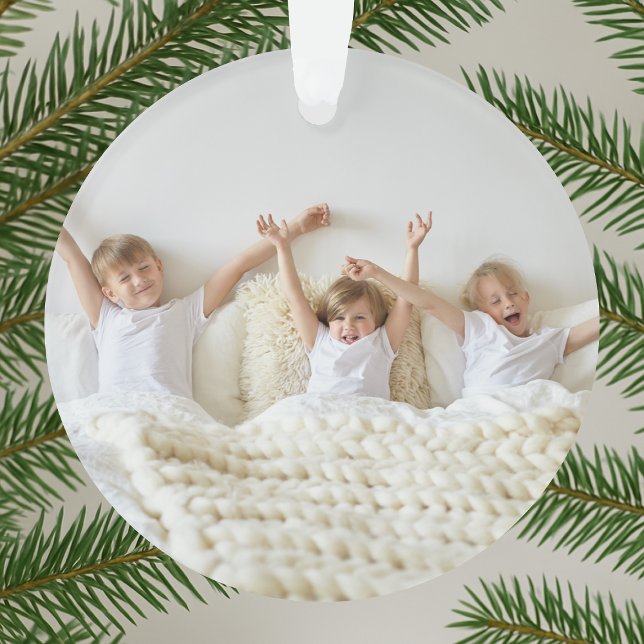 All is Bright Modern Minimal Christmas Kids Photo Ornament (Creator Uploaded)