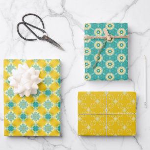 All Is Bright Yellow and Blue Festive Design  Wrapping Paper Sheet