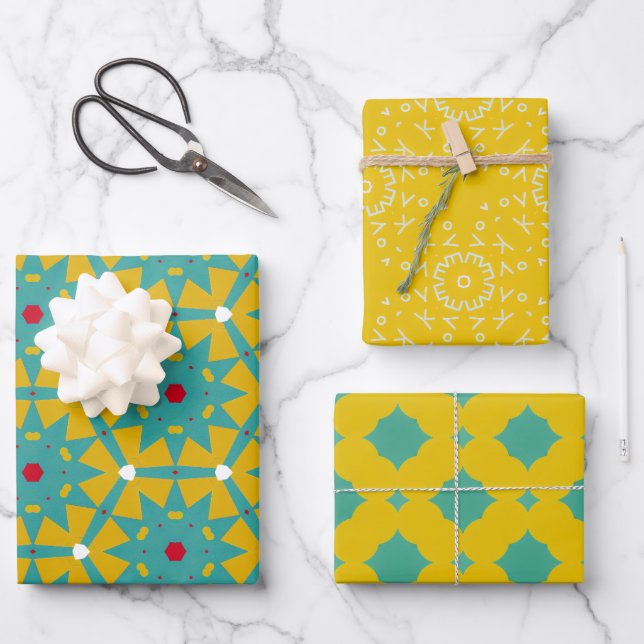 All is Bright Yellow & Blue  Wrapping Paper Sheet (Front)