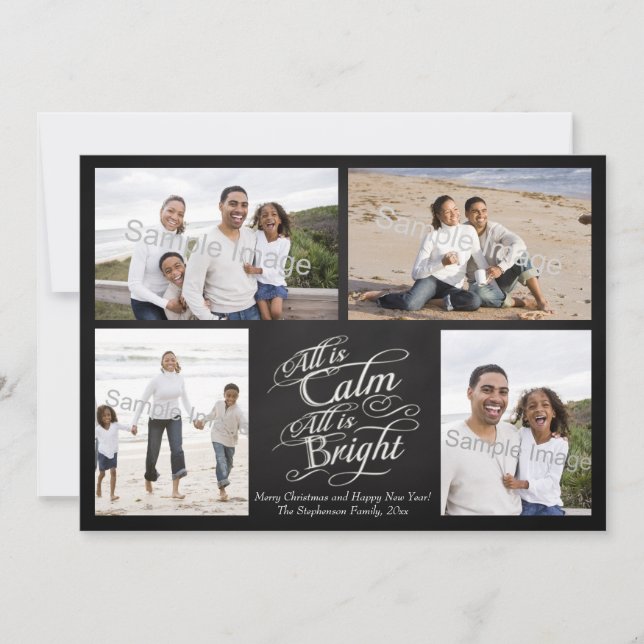 All is Calm, All is Bright Chalkboard Christmas Holiday Card (Front)