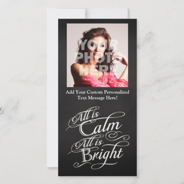All is Calm, All is Bright Chalkboard Christmas Holiday Card (Front)