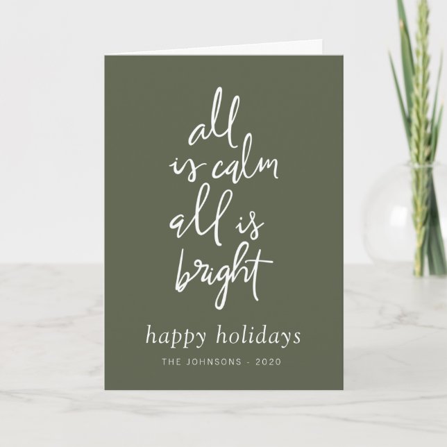 All is Calm All is Bright Modern Christmas Tree Holiday Card (Front)