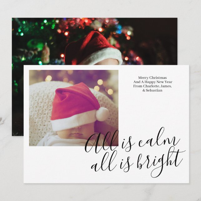 All Is Calm All Is Bright Personalised Christmas Holiday Card (Front/Back)