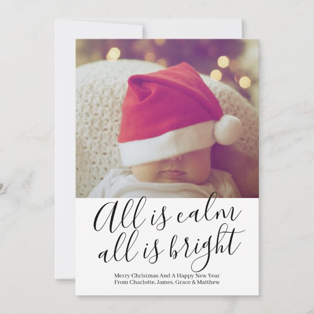 All Is Calm All Is Bright Personalised Christmas Holiday Card (Front)