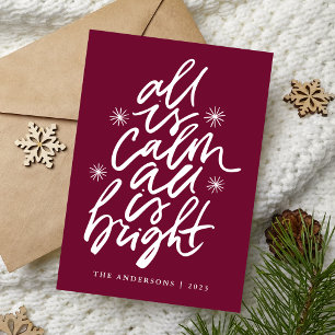 All Is Calm All Is Bright Purple Non-Photo Holiday Card