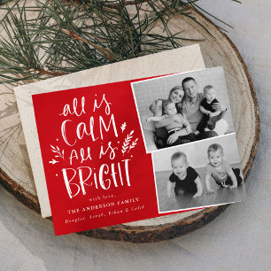 All is Calm All is Bright Red 2 Photo Holiday Card