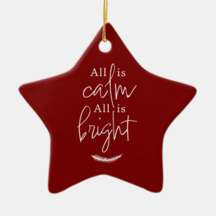 All Is Calm All is Bright Red & White Modern Star Ceramic Tree Decoration