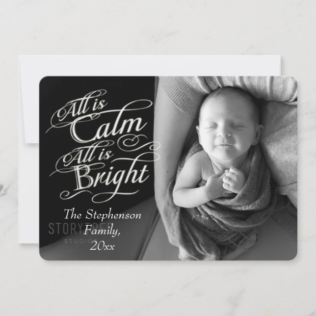 All is Calm and Bright Overlay Christmas Photo Holiday Card (Front)