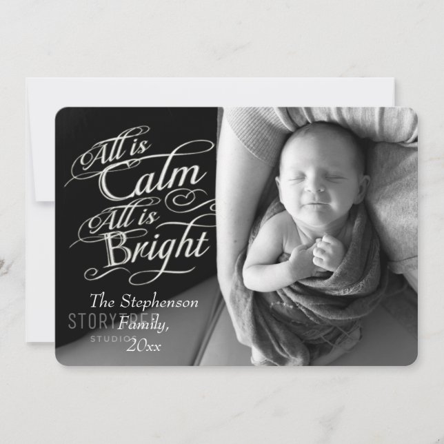 All is Calm and Bright Overlay Christmas Photo Holiday Card (Front)