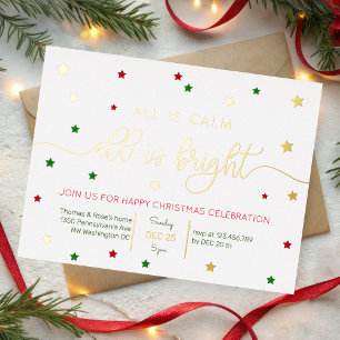 all is calm gold foil christmas party invitation