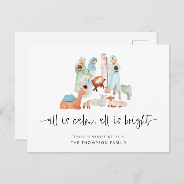 All Is Calm Nativity Seasons Greetings Christmas Holiday Postcard (Front/Back)