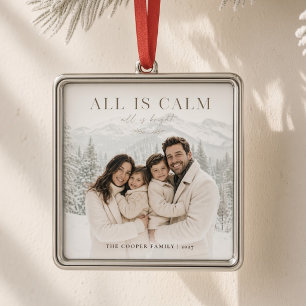 All Is Calm Personalised Family Photo Christmas Metal Tree Decoration