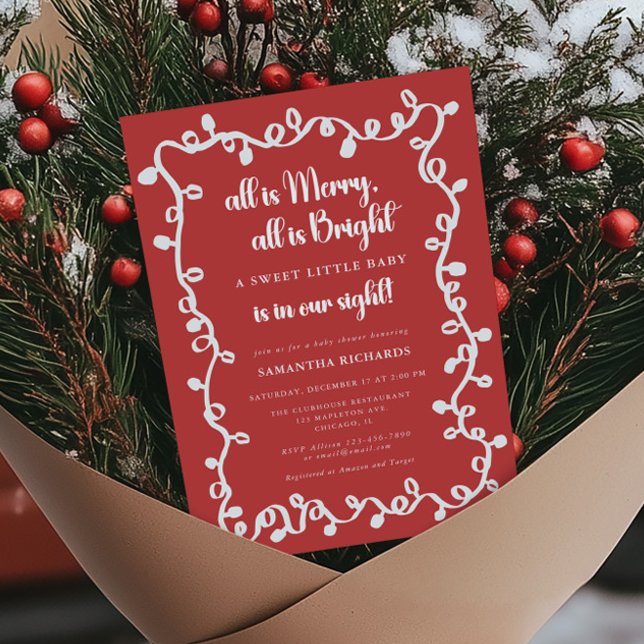 All is Merry, All is Bright Christmas baby shower Invitation (Creator Uploaded)