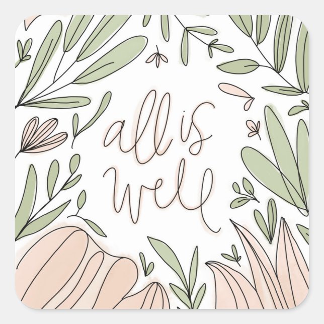 All is Well Floral Square Sticker (Front)