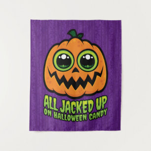 All Jacked Up on Halloween Candy Funny Pumpkin Tapestry