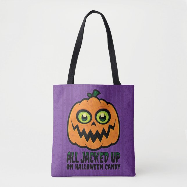 All Jacked Up on Halloween Candy Jack-O'-Lantern Tote Bag (Front)