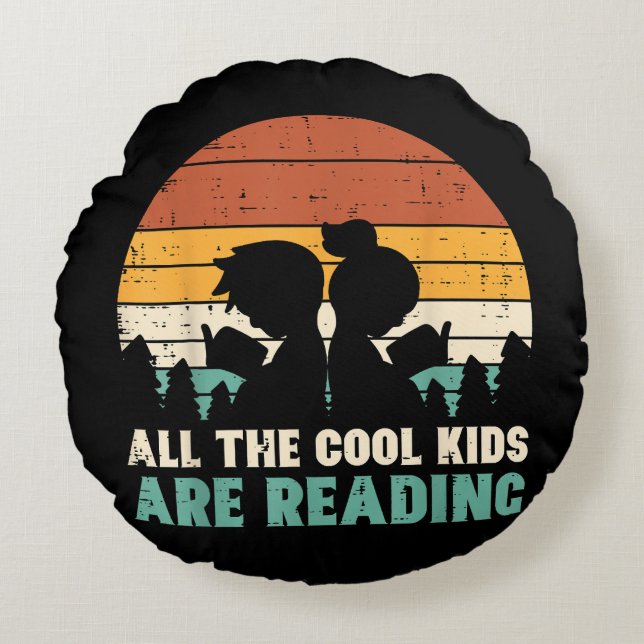 All Kids Are Reading Retro Read Book Lover Boys Gi Round Cushion (Front)