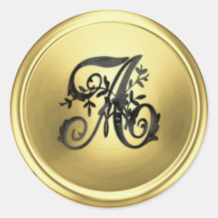 All Letter Black Gold 2 Ornate Initial Monogram Classic Round Sticker