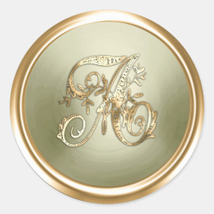 All Letter Gold and Grey 2 Ornate Monogram Classic Round Sticker