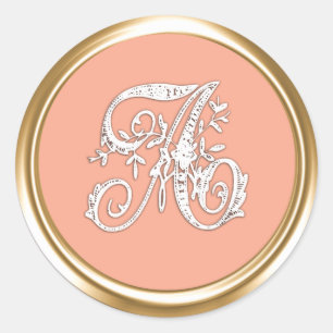 All Letter White and Any Colour Ornate Monogram Classic Round Sticker