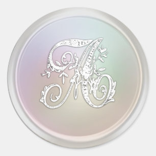 All Letter White and Pearl Ornate Monogram Classic Round Sticker