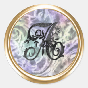 All Letters Black Purple Background Monogram  Classic Round Sticker