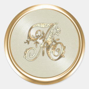 All Letters Gold Ornate Monogram Classic Round St Sticker
