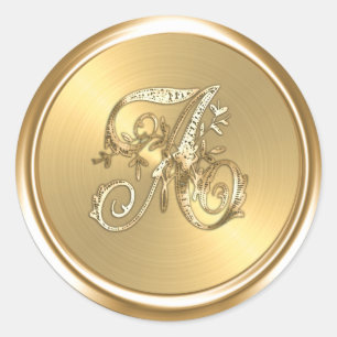 All Letters Gold Ornate Monogram Classic Round Sticker