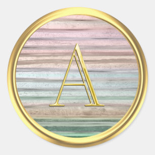 All Letters Here Pastel Stripe Gold Serif Classic Round Sticker