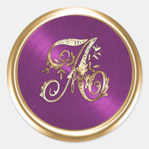 All Letters Purple Gold Ornate Monogram Classic Round Sticker