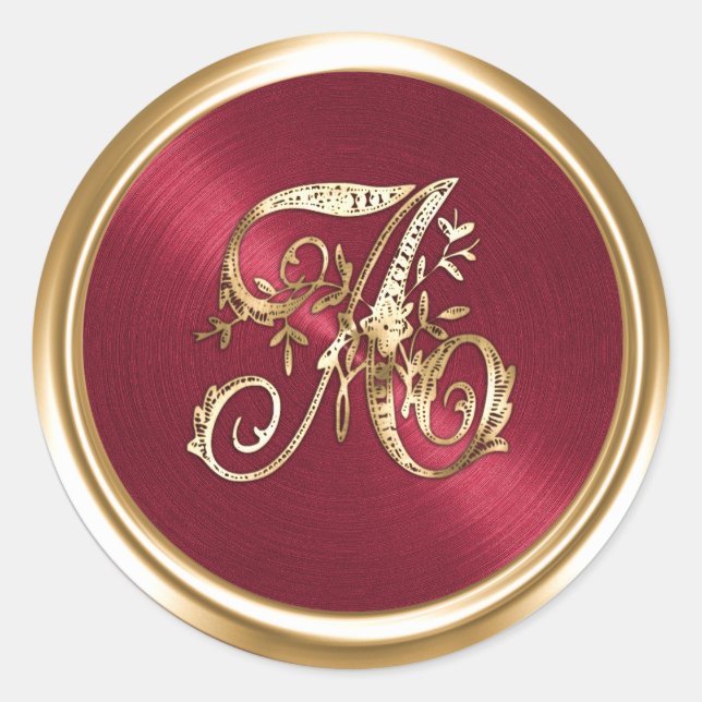 All Letters Red Gold Ornate Monogram  Classic Round Sticker (Front)