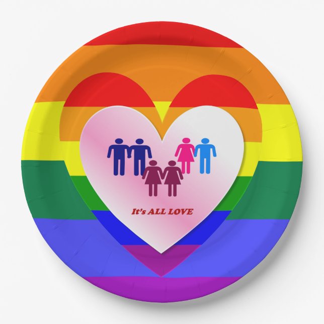 All Love Pride Heart Couples Paper Plate (Front)