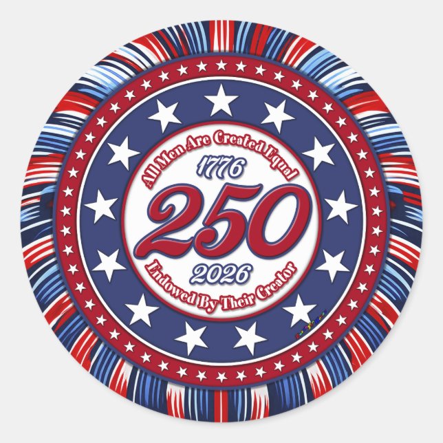 All Men Are Created Equal Graphic Firework Pop RWB Classic Round Sticker (Front)