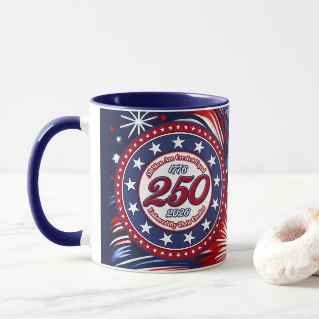 All Men Are Created Equal Graphic Firework Pop RWB Mug (With Donut)
