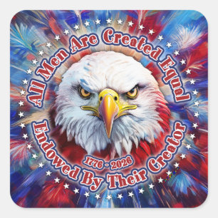 All Men Are Created Equal Red Eagle and Fireworks Square Sticker