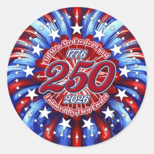 All Men Are Graphic Fireworks Red White Blue White Classic Round Sticker