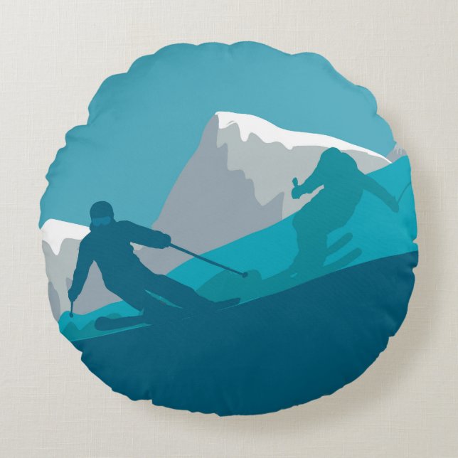 All Mountain Skiing   Round Cushion (Front)
