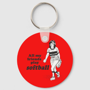 All my friends play softball key ring